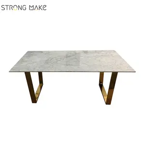 Best sale italian nature marble stone top stainless steel marble dining table 4 seaters