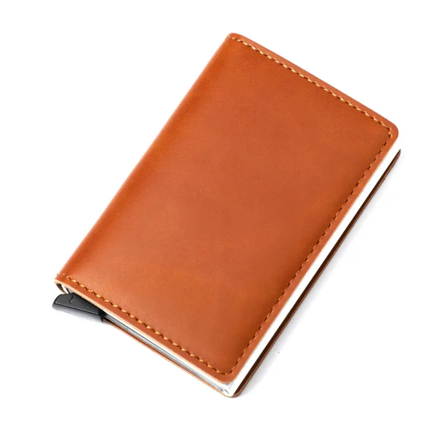 Chủ thẻ mini PU Leather Wallet với RFID chặn nhôm thẻ tín dụng chủ phong cách Châu Âu chủ thẻ kim loại