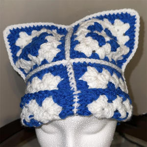 Alta calidad ahueca hacia fuera Boho colorido Grunge hecho a mano Patchwork tejido fiesta lindo Punk gótico gato oreja gorro ganchillo sombrero - Product Image 4