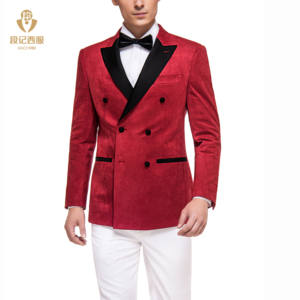 Costume de marié sur mesure, grande taille, respirant, texture velours rouge bordeaux, pour revers, costume formel homme - Product Image 1