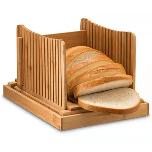 Hoge Kwaliteit Bamboe Opvouwbare Brood Slicer Voor Zelfgemaakte Brood Met Mes Brood Snijplank