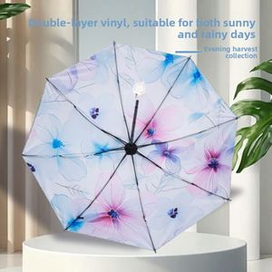 Paraguas Manual Plegable de Doble Capa Negro para Sol y Lluvia con Protección UV, 8 Varillas, Diseño Flor de Mañana y Cosecha de Noche para Adultos - Product Image 1