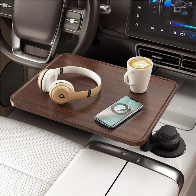 KUST/KUSTER DSF21 Tesla Model 3/Y Car Cup Holders Foldable Wood Hovering Multi-Functional Tray for Travel