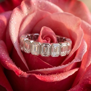 <b>Emerald</b> Bezel Eternity <b>Band</b> Diamond <b>Ring</b> - 9k, 14k 18k Gold - Product Image 1