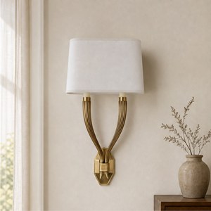 Custom Handmade Modern Luxury Brass Fabric Shade Wall <b>Sconce</b> 2-<b>Light</b> for Bedroom Living Room Hallway Staircase Villa OEM ODM - Product Image 5