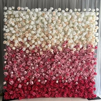 Mur de fleurs artificielles 3D rose, violet et bleu ombré, fond de scène en soie avec roses et hortensias pour la décoration de mariages et de fêtes