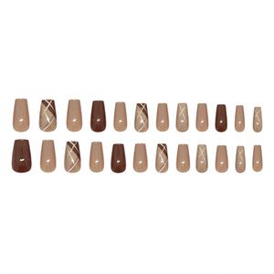 <span class=keywords><strong>Uñas</strong></span> Acrílicas Retro <span class=keywords><strong>Color</strong></span> Café, 24 Piezas, Semi-Artificiales, Cuadradas, de Presión, Hechas a Máquina, <span class=keywords><strong>Uñas</strong></span> Postizas al por Mayor para Aplicación en Dedos - Product Image 5