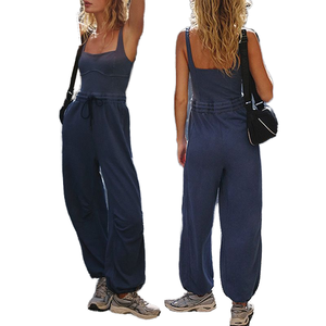 Combinaison décontractée sans manches en tricot extensible coupe ample col rond avec pantalon large, collection été 2024 personnalisée - Product Image 3