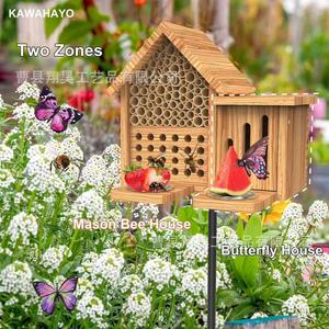 Maison à insectes en bois Kawahayo, deux zones, pour abeilles masonnes et papillons, ornement de jardin extérieur - Product Image 1
