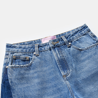 Jean large bicolore taille haute pour femme avec empiècements contrastants sur les côtés, en denim, OEM, marque privée 58073