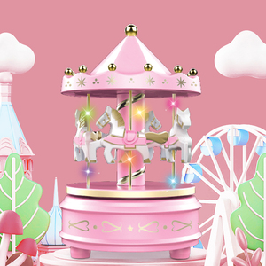 Caja Musical Giratoria JinYing Color Box Rosa y Azul con Caballitos de Carrusel Personalizados, Música y Luz - Product Image 3