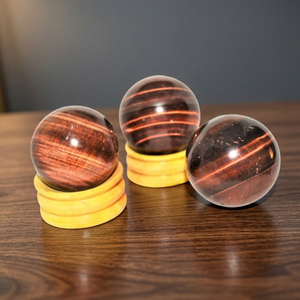 Esferas de bola de ágata Ojo de Tigre rojo natural al por mayor artesanías de cristal de cuarzo soporte de madera Jade decorativo Reiki minerales Reiki - Product Image 3