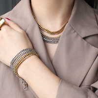Colliers ras de cou minimalistes en acier inoxydable, chaîne cubaine de 6 mm, mode, deux tons, colliers, bracelet, ensemble de bijoux, plusieurs longueurs
