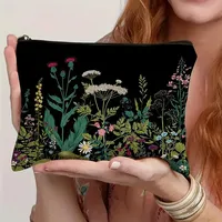 Green Witch Nature Moon Phase Forest Boho Tarot Pochette à fermeture éclair, trousse à cosmétiques, crayons en forme de croissant de lune et feuillage, accessoires de voyage