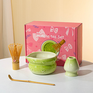 Wholesale Customized Eco-Friendly Japandi Matcha Set Porcelain Bowl + Bamboo Tea Maker + Sieve + Spout <b>Gift</b> <b>Box</b> - Product Image 3