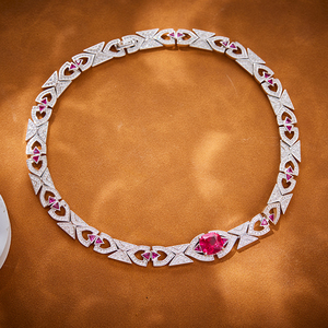 Ensemble collier et boucles d'oreilles en zircon et rubis en forme d'éventail en laiton, élégant, pour mariage, <span class=keywords><strong>chocolat</strong></span>, bijoux pour femmes, vente en gros - Product Image 6