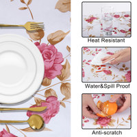 Nappe de cuisine rectangulaire HuiHe à motif floral rouge, style rustique, en vinyle, avec bord surjeté, idéale pour la salle à manger – Excellent rapport qualité-prix