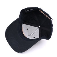 Casquette de baseball structurée à 5 panneaux, profil moyen, en coton biologique noir, avec bord délavé, broderie personnalisée, certifiée CE BSCI