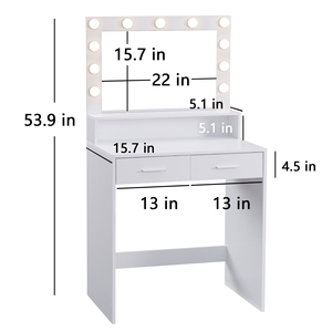 Wood Vanity Desk <strong>Mirror</strong> <strong>Lights</strong> <strong>Dressing</strong> <strong>Table</strong> Large Drawer 2 Level Storage Dresser 3 Lighting Modes Adjustable Brightness - Product Image 6