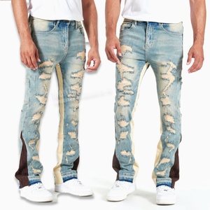 Pantalones Vaqueros Casuales de Alta Calidad para Hombre, Diseño Personalizado OEM, Estilo Vintage Desgastado, Corte Acampanado - Product Image 1