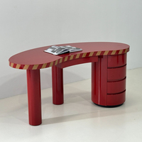 Table à manger moderne et créative au design incurvé, mobilier de bureau, bureau rouge avec tiroirs, bureau d'écriture