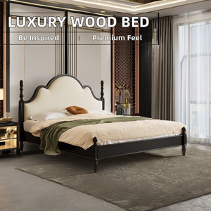 Massello legno rovere mobili Custom paese americano retrò di lusso <span class=keywords><strong>letto</strong></span> matrimoniale semplice intagliato colonna romana Soft Pack moderno <span class=keywords><strong>letto</strong></span> a parete - Product Image 2