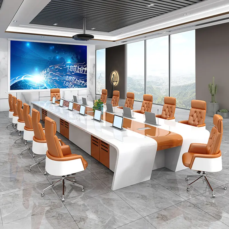 Индивидуальный новый стиль выпечки красок, современный Конференц-стол, большой стол для конференц-зала 6 м, деревянный стол для конференций класса E1