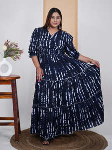 Robe longue évasée en rayonne tie-dye pour femme, grande taille, une pièce, festive, élégante et décontractée - Product Image 4