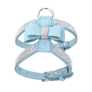 Imbracatura per cani regolabile in microfibra, comodo gilet traspirante per gatti con strass, collare e guinzaglio - Product Image 4