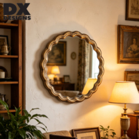 Miroir mural rond ondulé festonné DX Designs, finition or antique, durable, décor vintage pour chambre à coucher et salon