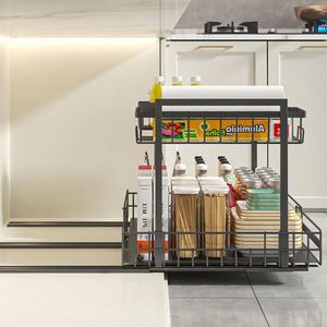 Expandable <b>Kitchen</b> Cupboard Sliding Cabinet <b>Basket</b> Shelf Organizer 2 Tier Spice Rack <b>Pull</b> <b>Out</b> Under Sink Organizer Storage Rack - Product Image 2