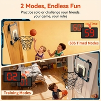 Panier de basket mobile en métal pour enfants, à suspendre à la porte, avec éclairage LED et tableau de scores électronique, 2 ballons inclus