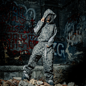 Ensemble de <span class=keywords><strong>jogging</strong></span> pour <span class=keywords><strong>homme</strong></span> de haute qualité, imprimé léopard, effet vieilli, coupe oversize, <span class=keywords><strong>sweat</strong></span>-shirt zippé épais et pantalon de sport - Product Image 5