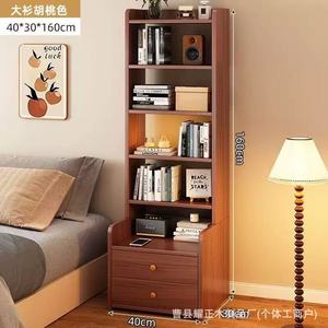 Wooden bookcase, floor-standing, large-capacity bedside storage cabinet with <b>drawers</b>, solid wood <b>small</b> rental room storage - Product Image 4