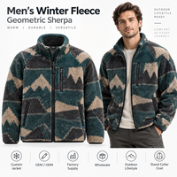 Veste d'hiver en polaire sherpa pour homme, jacquard, fermeture éclair intégrale, manteau décontracté chaud, conception personnalisée OEM ODM, fournisseur de vêtements en gros