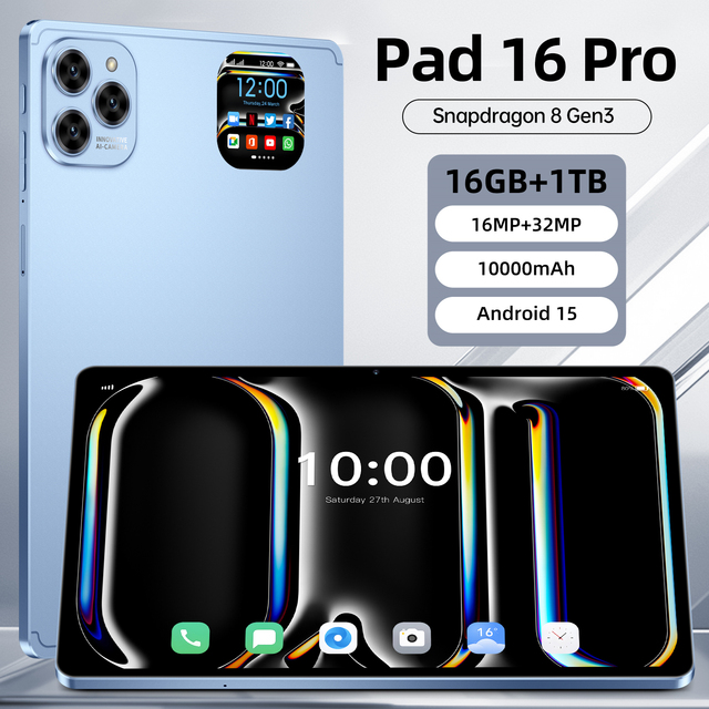 2026 New Pad 16 Pro Global 5G Unlocked Tablet 10.1" Display 16GB+1TB Wi-Fi GPS Navigation Dual SIM Android15 Tablet PC