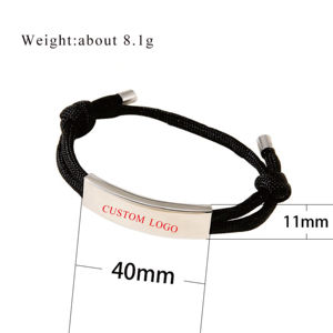Pulsera de cuerda de Milán con logotipo personalizado con abalorio de acero inoxidable Pulsera trenzada de cuerda ajustable personalizada Pulsera de la amistad - Product Image 3