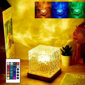 USB RGB LED Night lights Flaming water wave home bedroom table sleep lamp Brightness level Water pattern square lamp for indoor