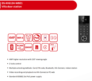 Videoportero <span class=keywords><strong>Hik</strong></span> Villa DS-KV6124-WBE1 con aplicación móvil <span class=keywords><strong>Hik</strong></span>-<span class=keywords><strong>Connect</strong></span>, control de 2 cerraduras y WIFI. - Product Image 2