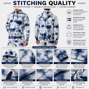 Sweat-shirt à capuche tie-dye pour homme, coupe classique, en molleton bouclette, motif bleu et blanc, logo sur le devant, poche, polyester/coton - Product Image 6