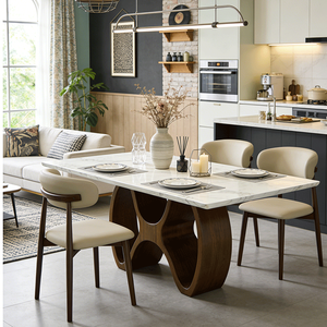 Mesa de Comedor y Sillas de Madera Maciza de Mediados de Siglo, Patas de Mariposa, Estilo Moderno Minimalista, Mesa de Comedor Vintage de Mármol para Apartamentos Pequeños - Product Image 3