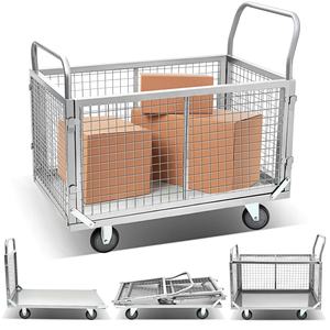 케이지가있는 접을 수있는 푸시 카트 플랫폼 트롤리 4 in <span class=keywords><strong>1</strong></span> 접이식 유틸리티 돌리 핸드 트럭 이동 농구 카트 - Product Image 1