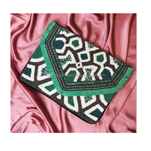 Pochette de soirée artisanale indienne de luxe vintage en toile brodée avec perles, fermeture éclair, pour femme - Product Image 4