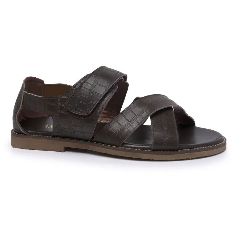 Sandália de fivela masculina de verão, sandálias casuais, sapatos de praia, chinelos ao ar livre, sola macia de couro genuíno