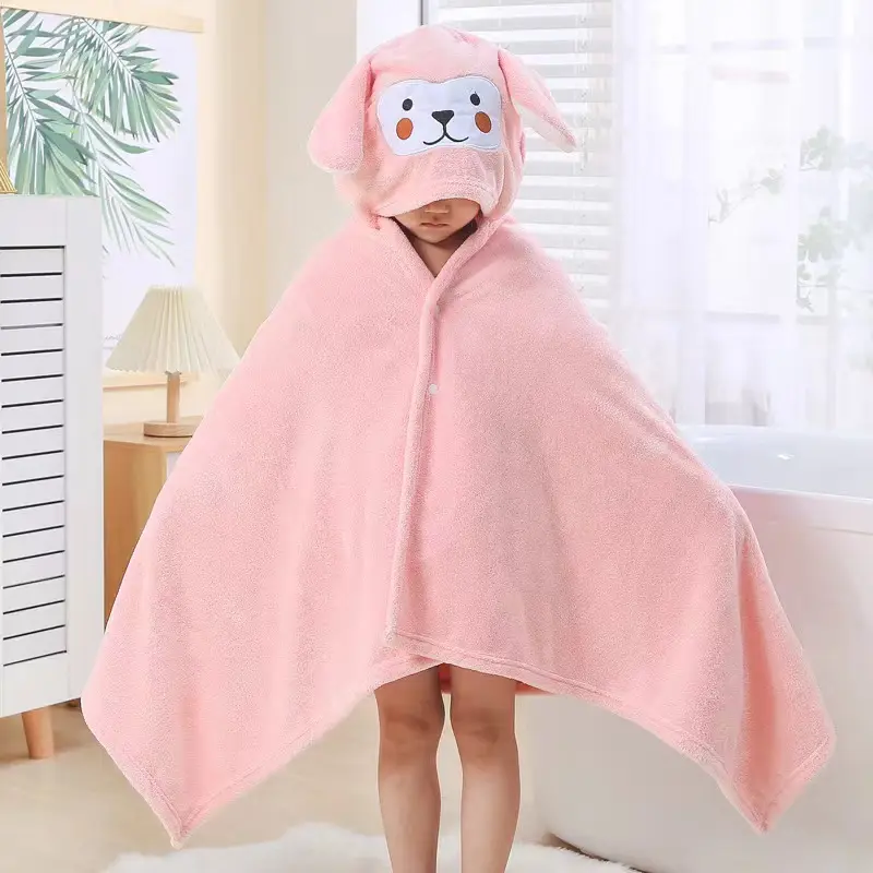 Custom Promotional Soft Absorbent Microfiber Velvet Coral Fleece Animal Pattern Kids Baby Hooded Bath Towel