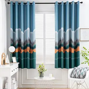 Latest Design Green And Blue Print Nordic Forest Pattern Blackout Curtain High Shading China Curtain For Bedroom Windows Cortina