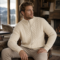 Cardigan en maille torsadée personnalisé pour homme, fermeture éclair intégrale, col montant, manches longues, veste tricotée vintage, tricot chaud, OEM ODM