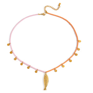 Stainless Steel Seed Bead Fish Pendant Necklace Orange Pink Beaded Chain Animal Shape Vacation Style Jewelry - Product Image 5
