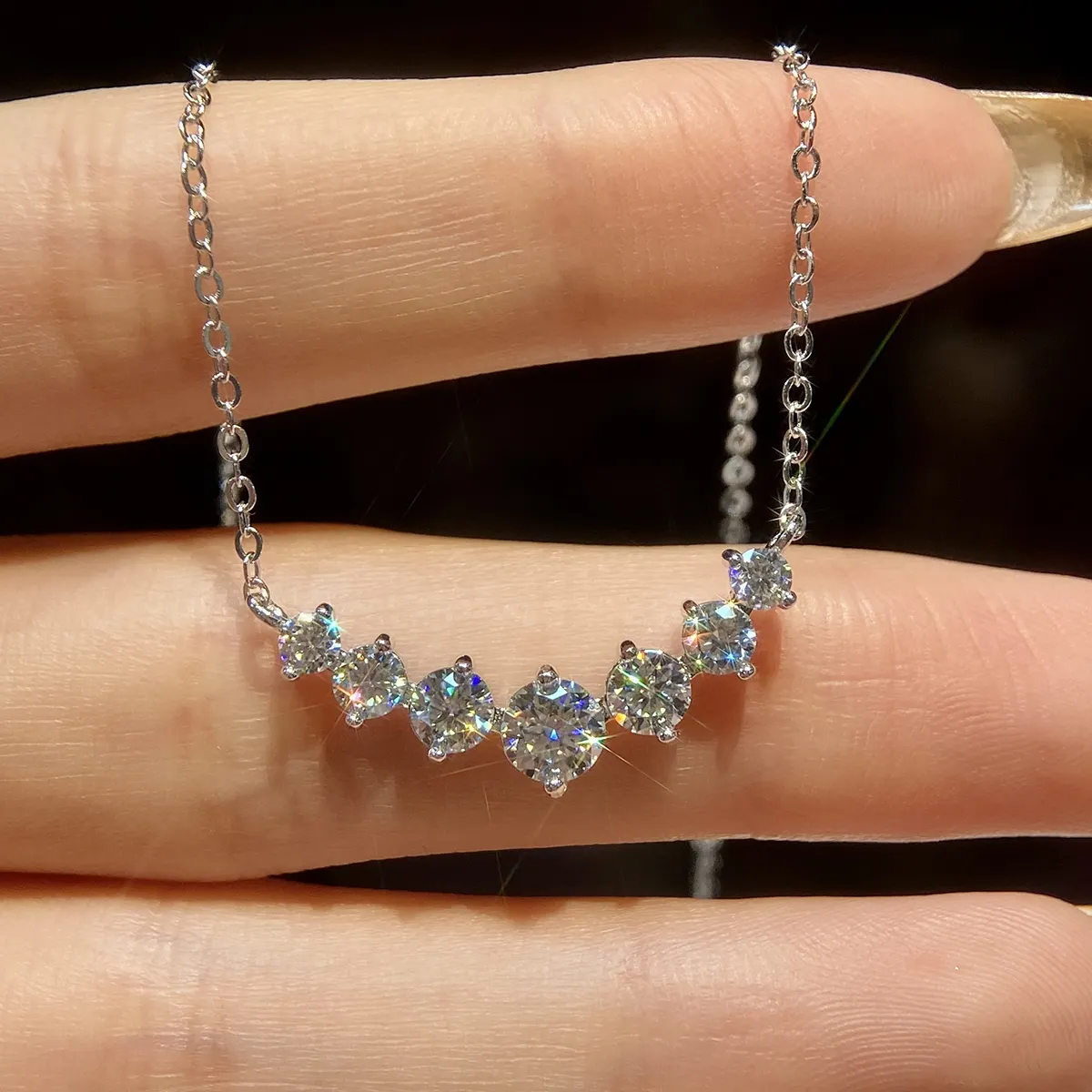 925 argent 18k plaqué or GRA VVS1 éternité 0.5ct 7 diamant pierre moissanite collier chaîne fiançailles bijoux fins pour femmes