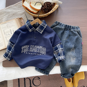 Conjunto de <span class=keywords><strong>2</strong></span> Piezas para Niños de <span class=keywords><strong>1</strong></span> a 5 Años, Pantalones de Mezclilla Casuales de Algodón con Solapa a Cuadros para Primavera/Otoño, Modelo 2026 - Product Image 1